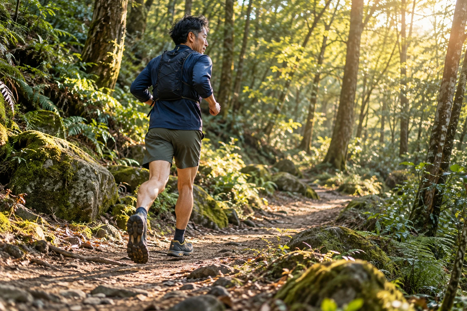 森林の道でランニングを楽しむ活動イメージ